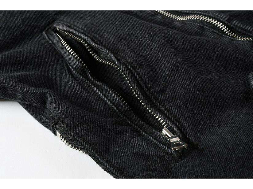 Мужская джинсовая куртка в панк-стиле с асимметричной молнией, приталенного кроя, в американском мотоциклетном стиле