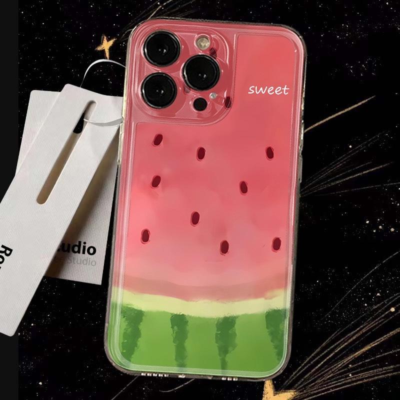 Summer Fun 16 Pro Max Phone Case for iPhone 15 14 13 12 Soft Cartoon Watercolor Watermelon Fresh for Apple Bright Girl Phone