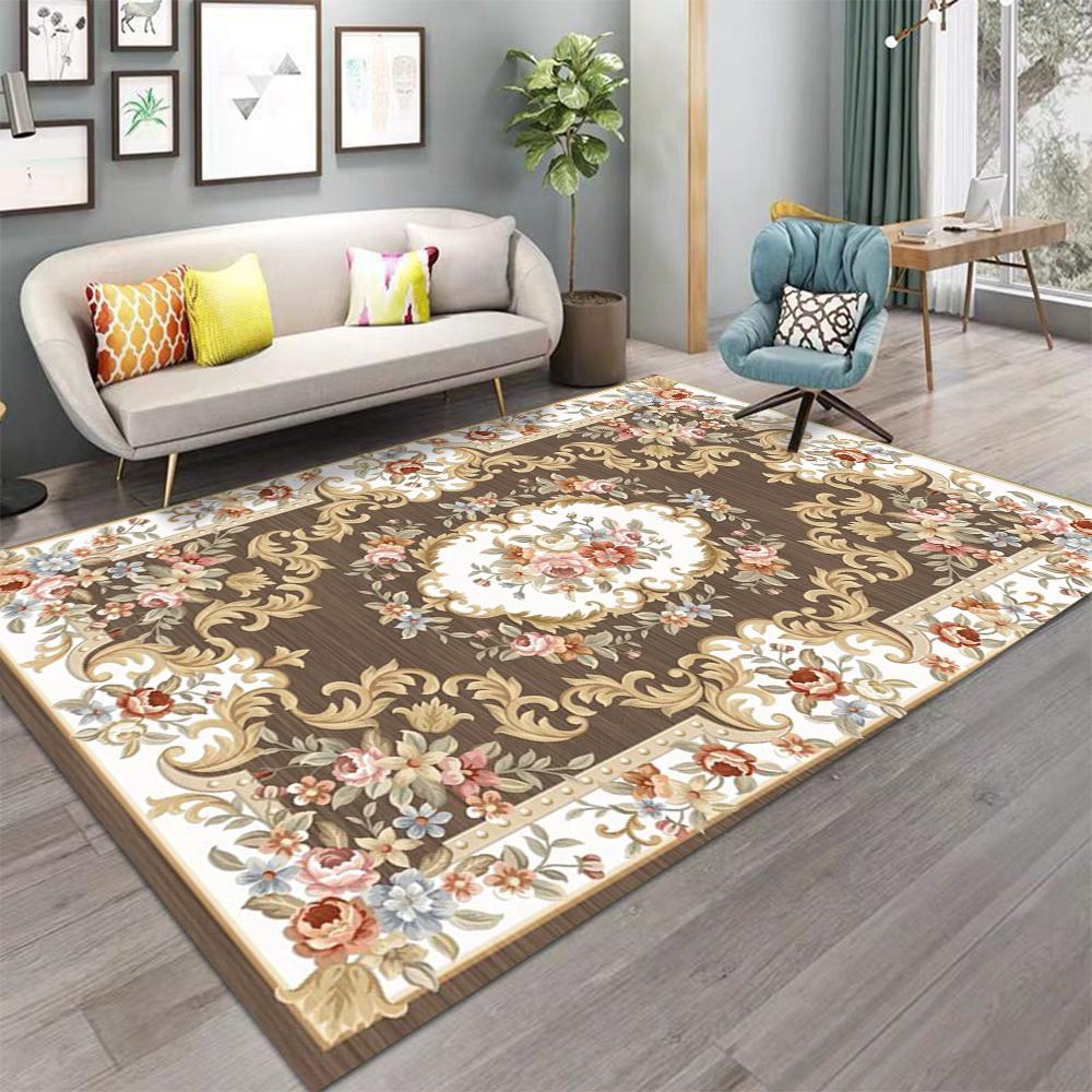 European Retro Floral Large Carpet for Living Room Luxury Decoration Rug Non-slip Bedroom Cloakroom Washable Soft Mat