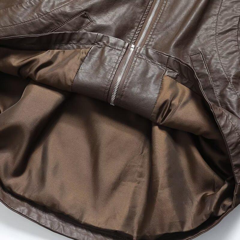 2024 Осень Женское пальто-толстовка с капюшоном в европейском и американском стиле из искусственной кожи