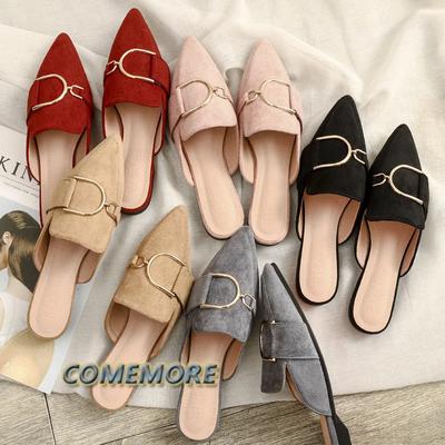 Модные остроносые тапочки на плоской подошве, женская повседневная обувь, мюли, весна-осень, для активного отдыха, женские, роскошные, дизайнерские, нескользящие, красные, большого размера 42