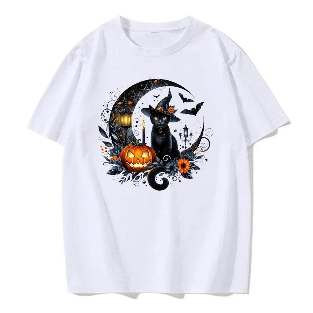 Jack Lanterns Women Ghost Pumpkin Bat Skeleton Print Round Neck Pullovers Cotton Shirt Graphic T Shirts Yk Top Harajuku Tops