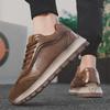 Men's Retro Low-Top Leather Sneakers - Casual Autumn/Winter Jogging Shoes