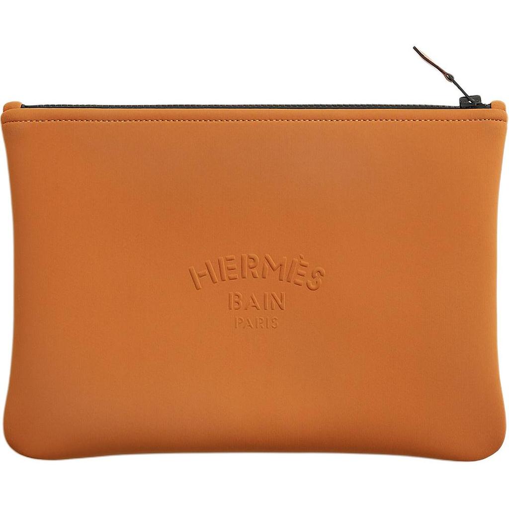 Hermes Звено Морское Neobain 28 Тисненый Логотип Нейлоновая Сумка для Хранения Средняя Унисекс Сумки Оранжевый H103896M03