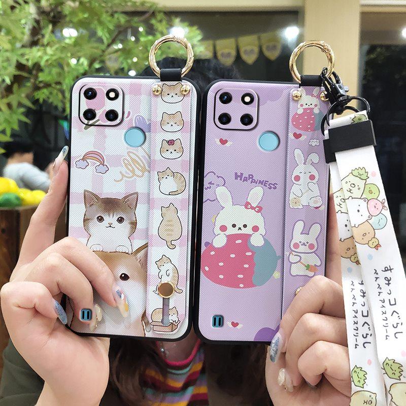 Fashion Design Dirt-resistant Phone Case For OPPO Realme C21Y/C25Y Wristband Soft Case Waterproof Anti-dust Back Cover