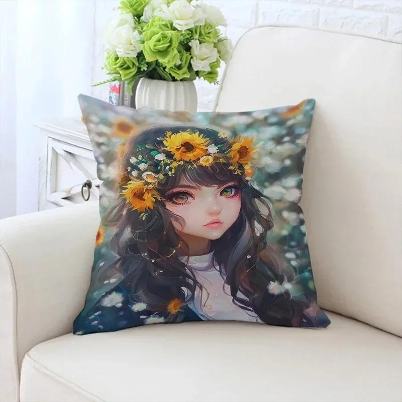 Роскошный домашний декор, наволочка для автомобиля, гостиной, дивана, чехол для подушки с рисунком подсолнуха и девушки
