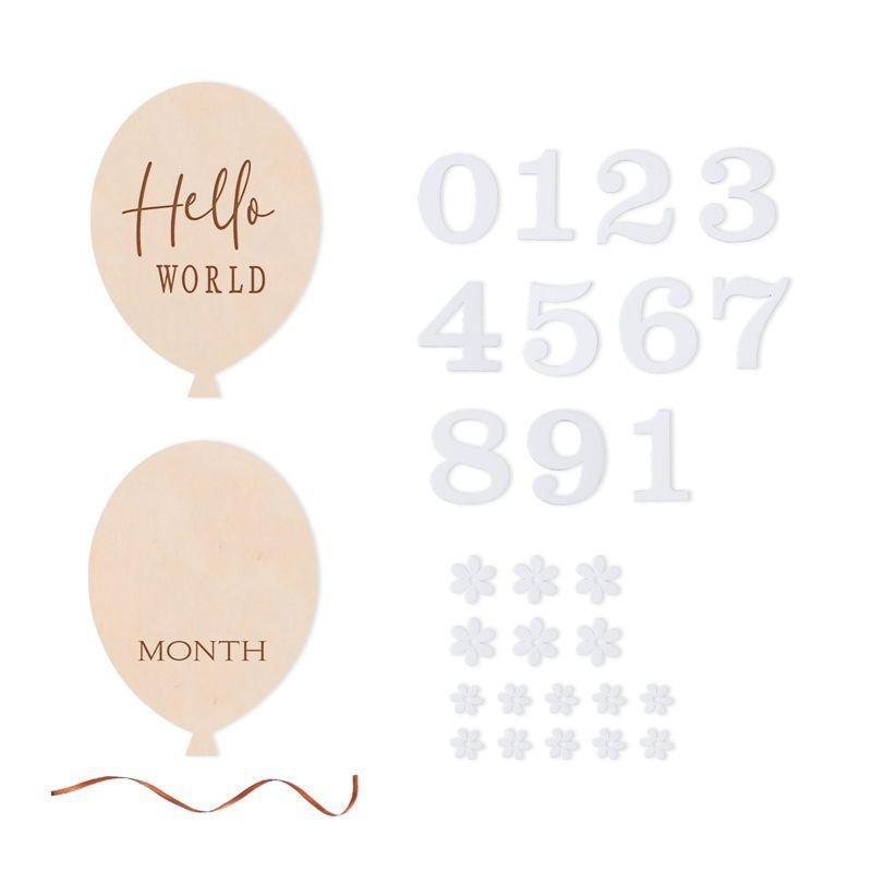 Baby Wooden Balloon Milestone Cards Exquisite Workmanship 1Set Newborn Shooting Props for Baby Growth Memory Keeping