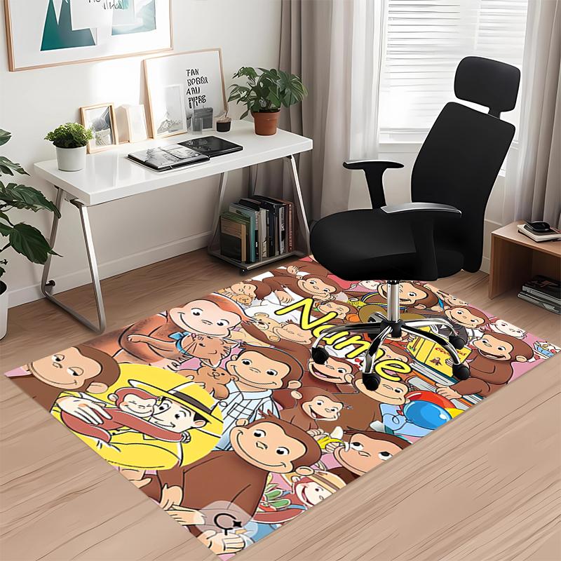 Custom Name Curious George Printed Carpet, for Office Chair Living Room Bedroom Kitchen Room Decor Gifts.