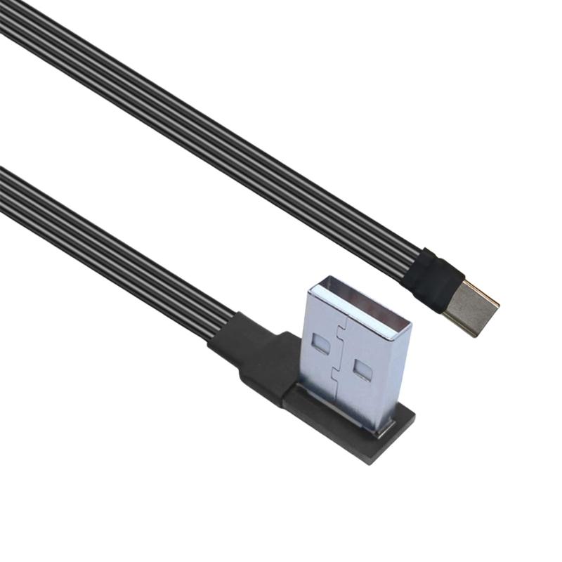 Плоский гибкий Г-образный 90 градусов USB Male на Type C Кабель для зарядки и передачи данных 10 Вт для мобильного телефона ноутбука
