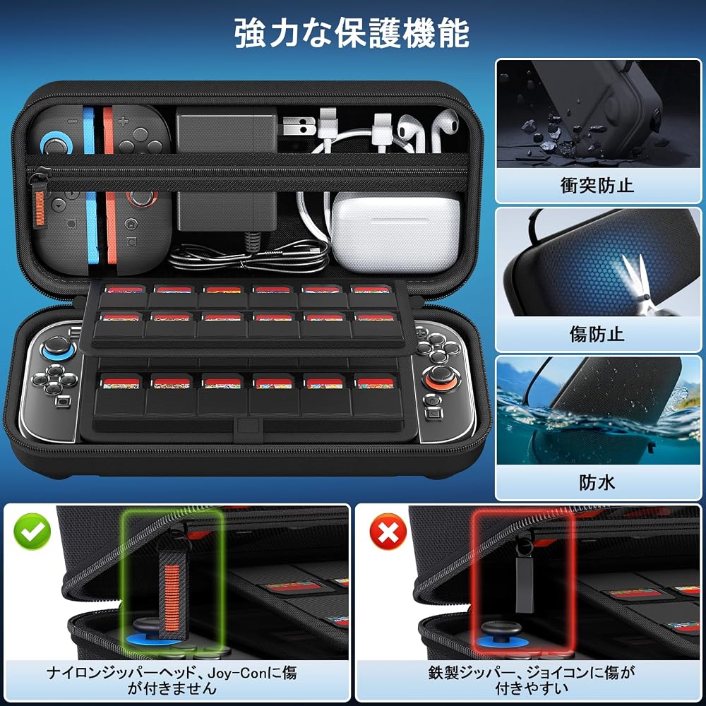 deruitu Switch 2 Case with Glass Film Guide, 4 Stick Caps, 24 Game Card Slots, Shockproof Storage Bag