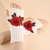 Vintage Embroidery Knitted Gloves Floral Fingerless Gloves Cute Crochet Flower Mittens  Outdoor