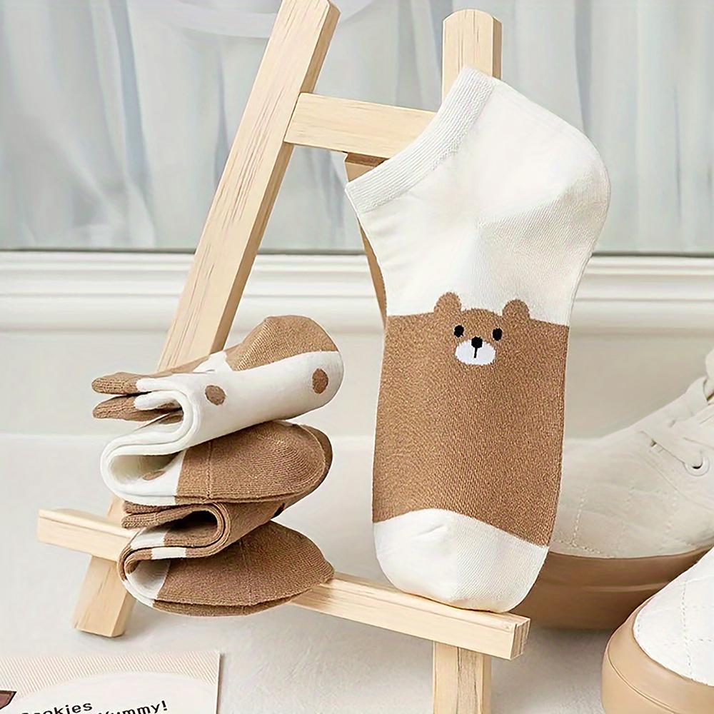 5 пар носков с рисунком мультяшного медведя, милые и дышащие носки до щиколотки, женские чулки и носки