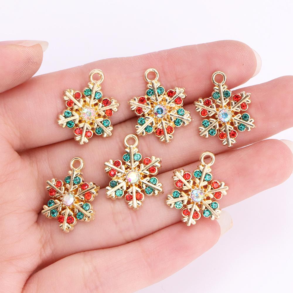 10Pcs Delicate Pearl Zircon Snowflake Pendant Alloy Metal Charms for Diy Jewelry Making Necklaces Earrings Craft Accessories