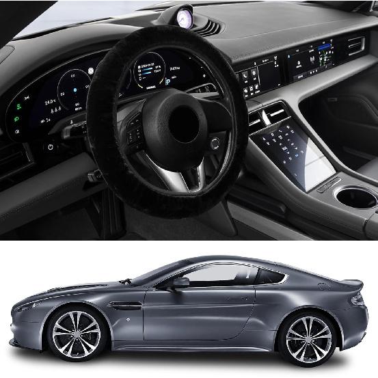 Car Fluffy Steering Wheel Cover, 15'' Universal Furry Auto Steering Wheel Protector for Warm Winter, Elastic Non-Slip Car Steering Wheel Cover,