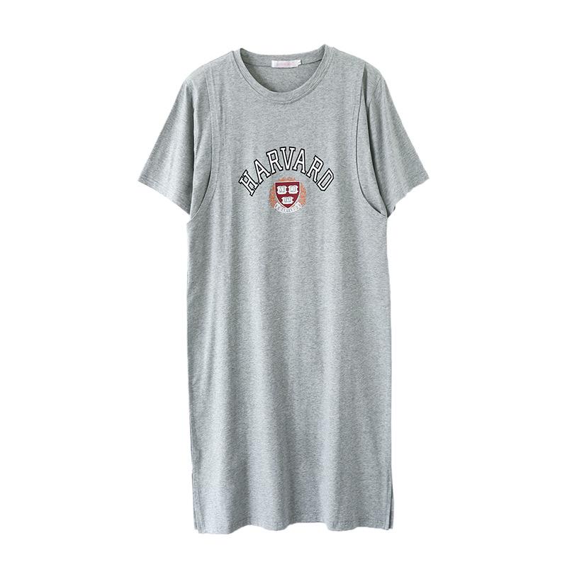 Платье для кормления грудью из чистого хлопка с коротким рукавом - Ночная сорочка средней длины для беременных/послеродовая для стильной мамы