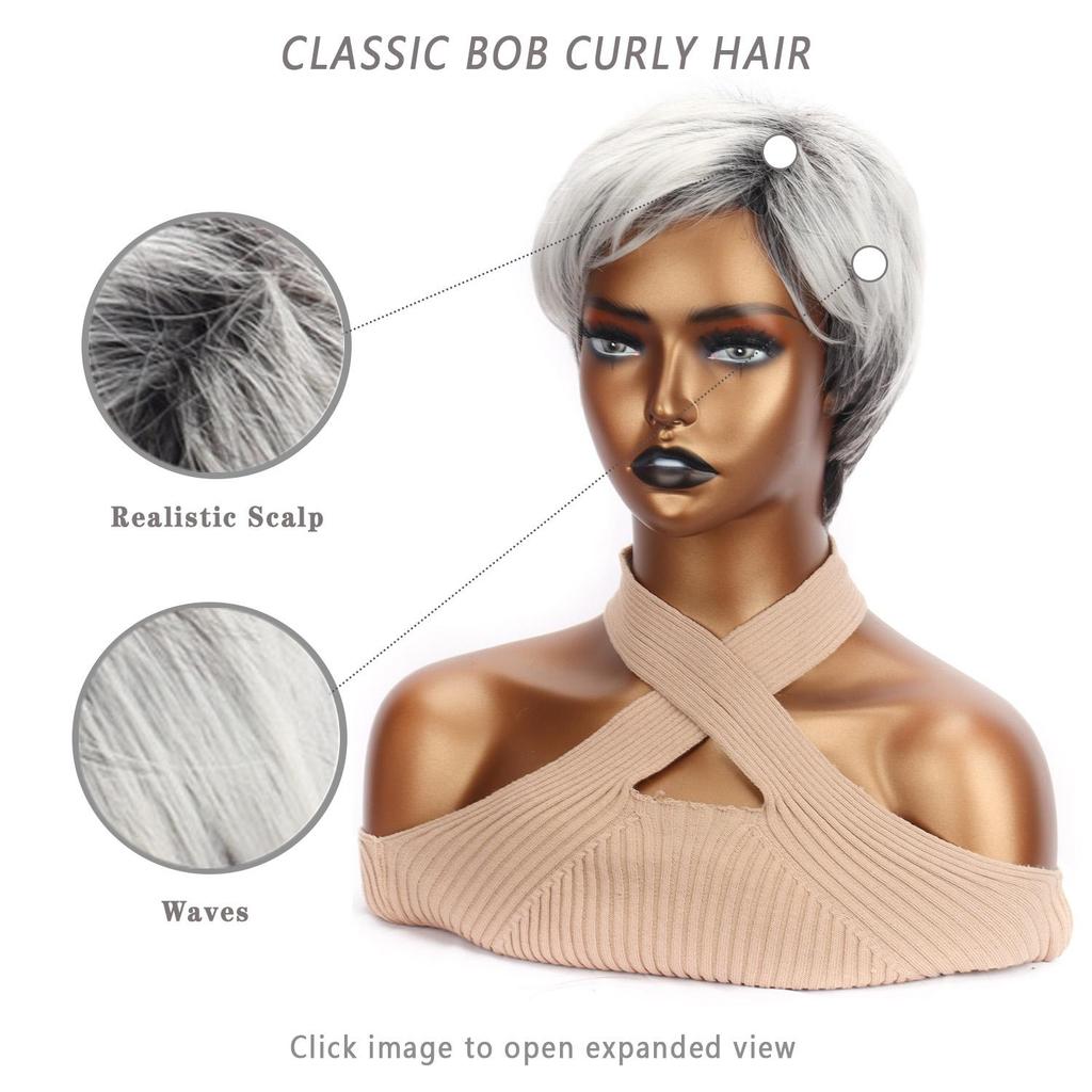 Синтетические короткие прямые парики с наращиванием челки, серые парики из волокна для женщин