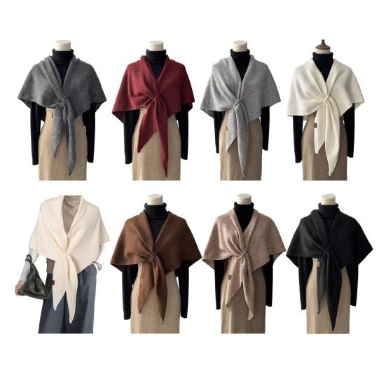 Women Knitted Shawl Scarf Solid Color Soft Warm Cardigan Cape Soft Texture Winter Shawl