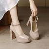 New Summer Buckle Banquet Shoes Women's Square Toe Shallow Mouth Platform Non-slip Super High Heel Single Shoes