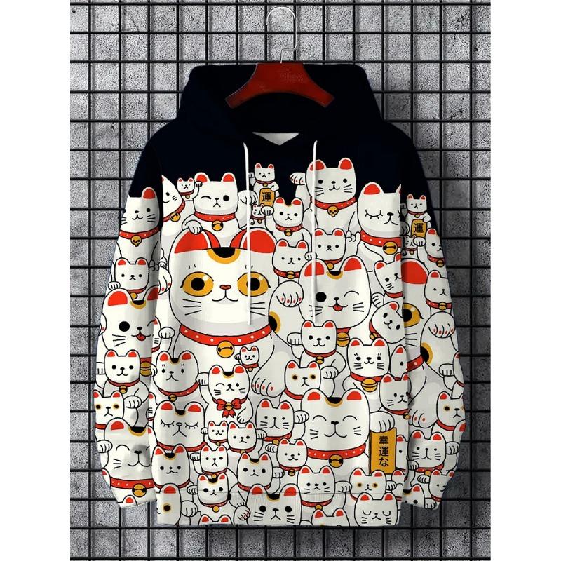 Интересный дизайн японская мода Харадзюку мужская толстовка с капюшоном повседневная y2k мужская осенне-зимняя спортивная толстовка с рисунком котенка