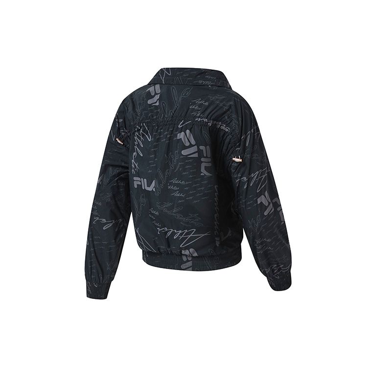 Fila Спортивный логотип по всей поверхности Свободный крой Поло Тканая куртка Женские куртки Насыщенно-черный A11W311701F-BK