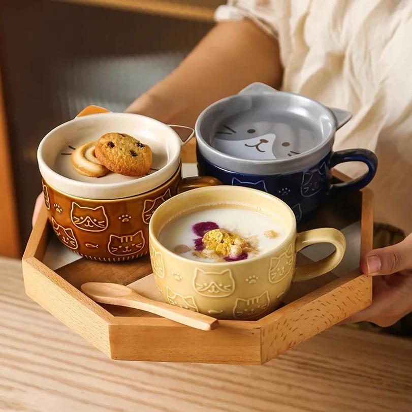 Japanese Cartoon Cat Coffee Mug With Animal Cat Pattern Lid Small Dish Cute Breakfast Cup Creative Coffee Cup Milk Cup Gift2026