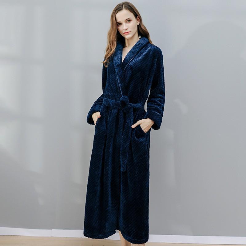Winter Coral Fleece Bathrobe Couples Flannel Loungewear Long Warm Sleepwear Men Women