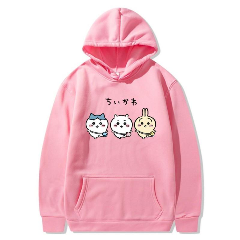 Chiikawa Self-mocking Bear Anime Couple Hoodie Fleece Lined Womens Casual Winter Hooded Sweatshirt
