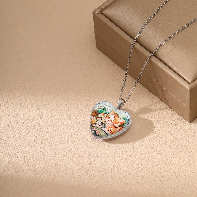 Модный кулон-кристалл в форме сердца Простое милое колье из серии «Кошки» для женщин