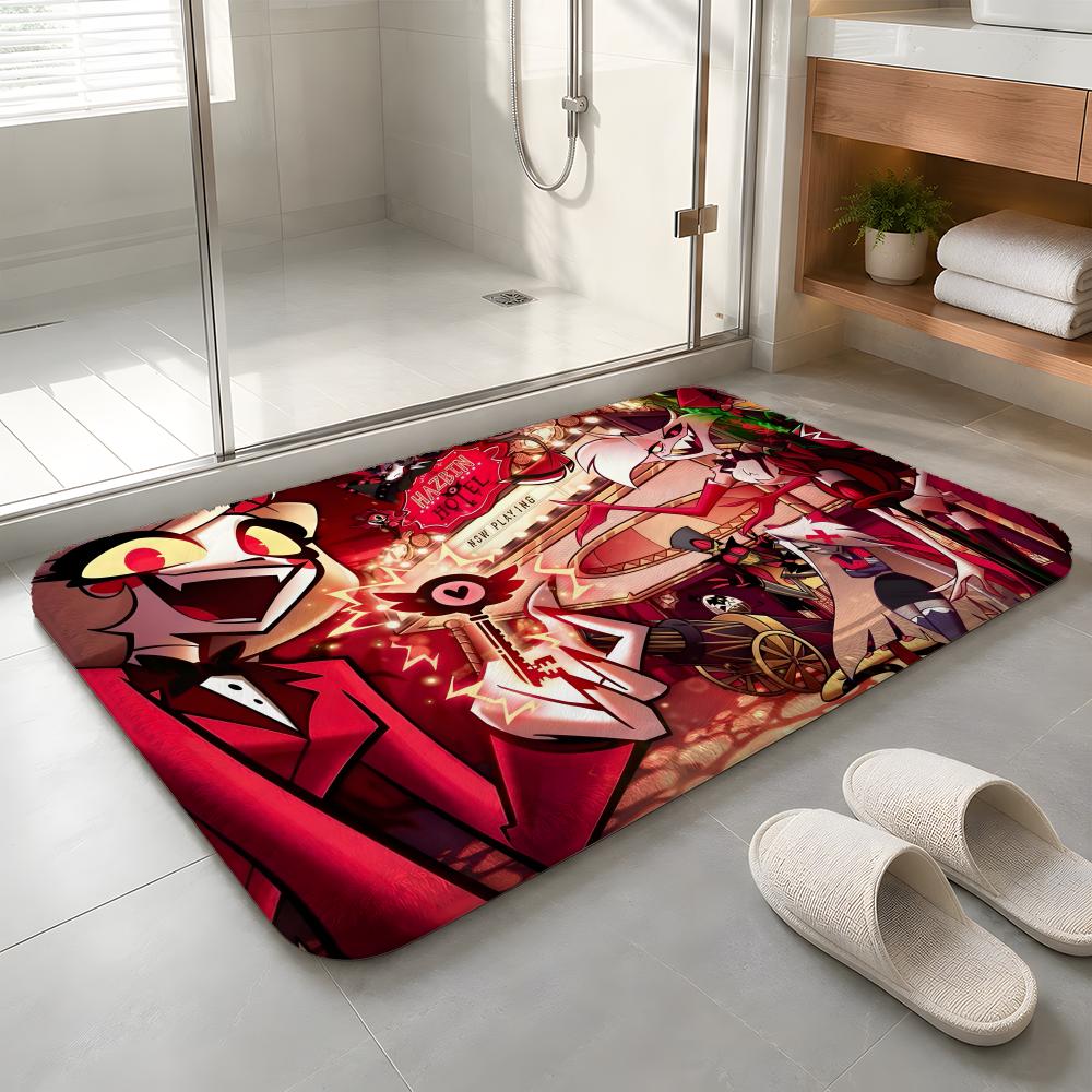 Hazbin Hotel Floor Mat Machine Washable Soft Flannel Area Rug, Non-Slip Absorbent Floor Mat for Living Room Bedroom