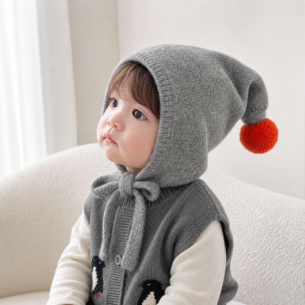 Adjustable Tie Straps Kids Knit Hat Full Ear Coverage Pom Pom Bonnet  Cold Weather Wear
