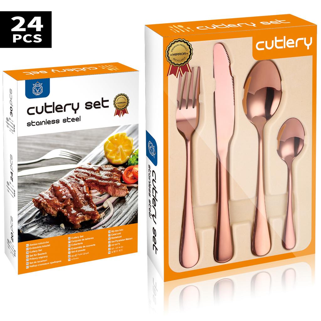 Popular Stainless Steel Cutlery Set 24 Pieces Gift Box Household Knives Forks  Spoons Kitchen Household