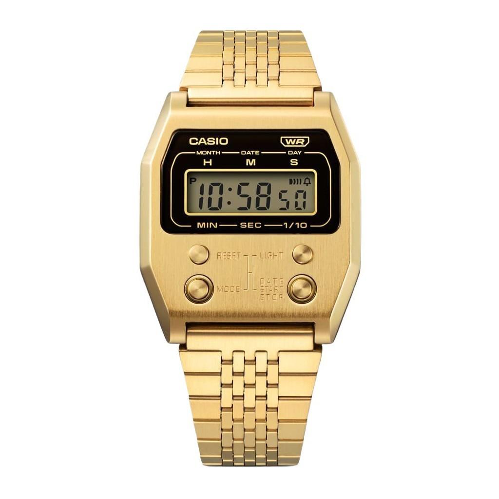 Casio Винтажные цифровые кварцевые часы из нержавеющей стали с ионным покрытием A1100G-5 унисекс