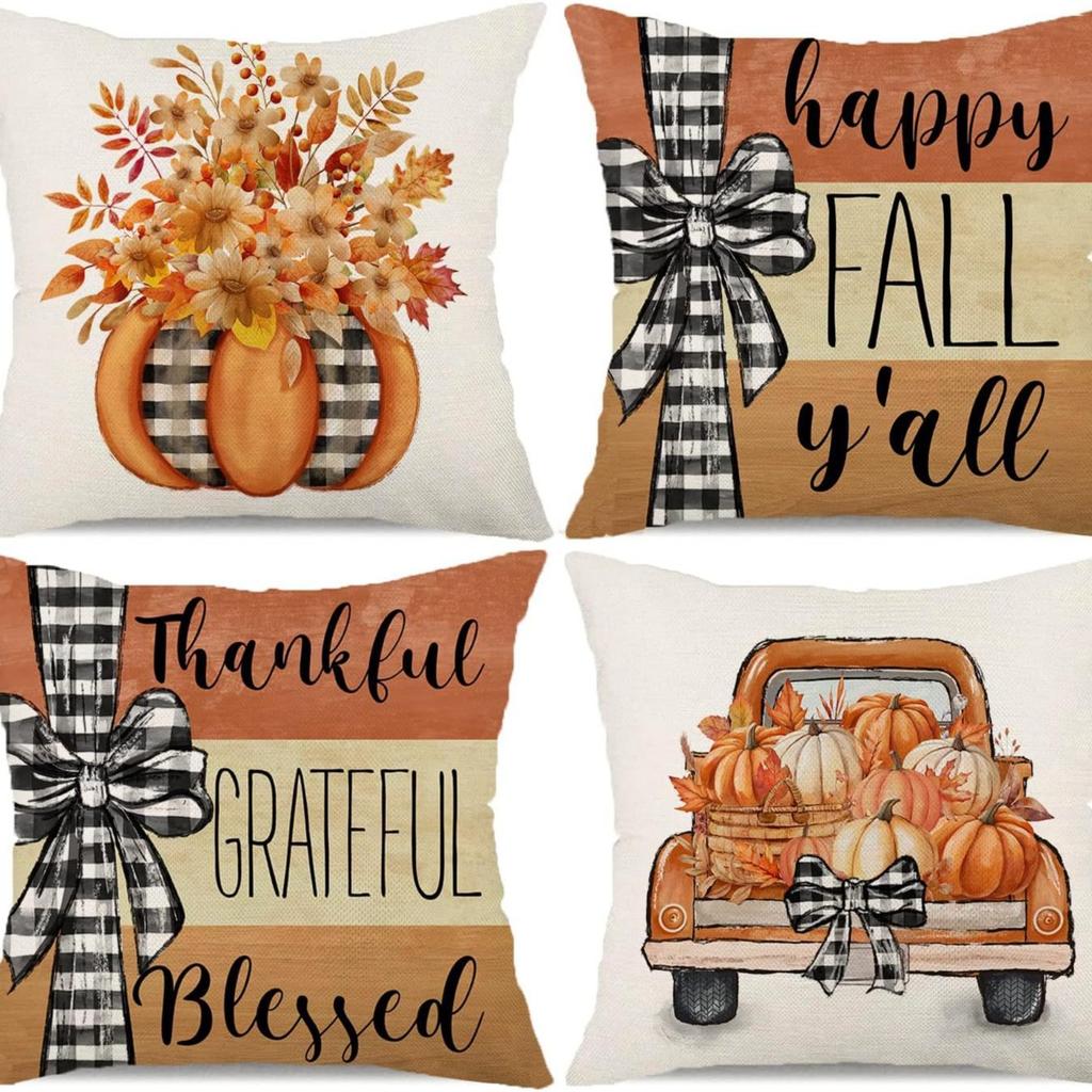 Autumn Thanksgiving Pumpkin Maple Car Line Printed Pillow Clothes Quilt Cover Room Decoration Sofa Cushion
