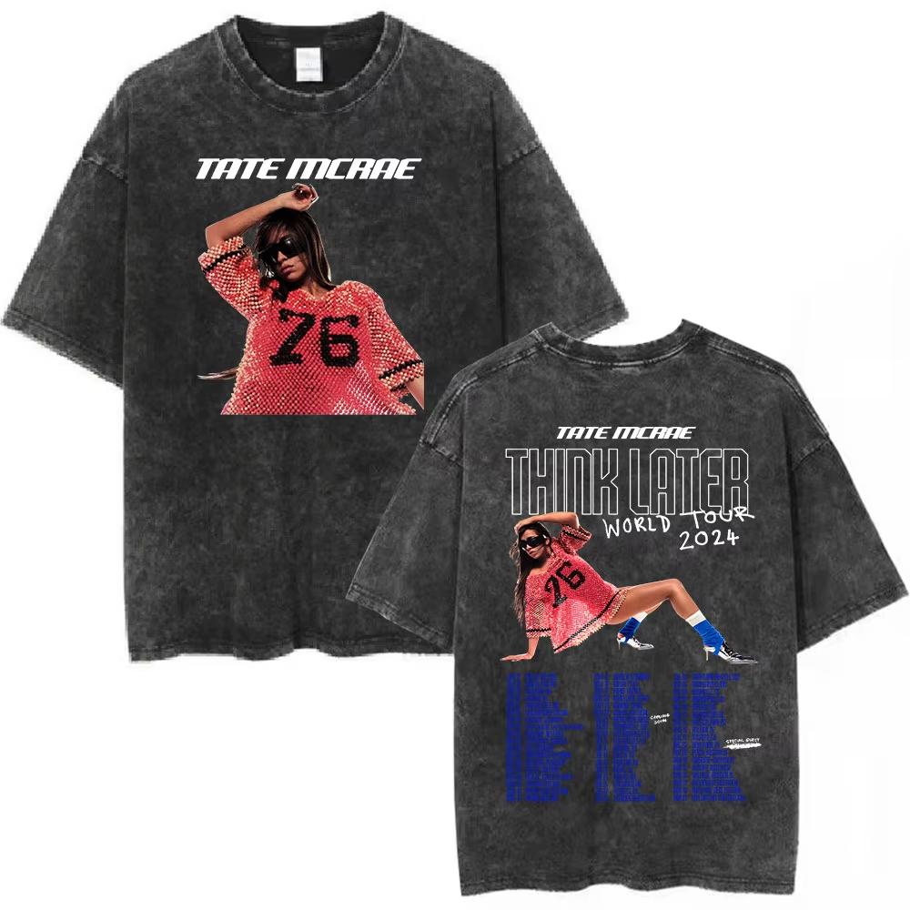 Трендовая футболка Tate Mcrae Greedy Album Tour Merch для мужчин и женщин, винтажная потертая футболка с коротким рукавом, свободный повседневный топ