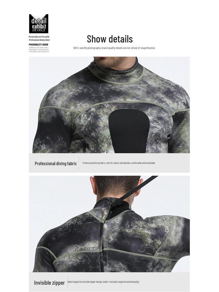 Мужской камуфляжный неопреновый гидрокостюм Menadi 1,5 мм - Цельный гидрокостюм для тепла и защиты от холода