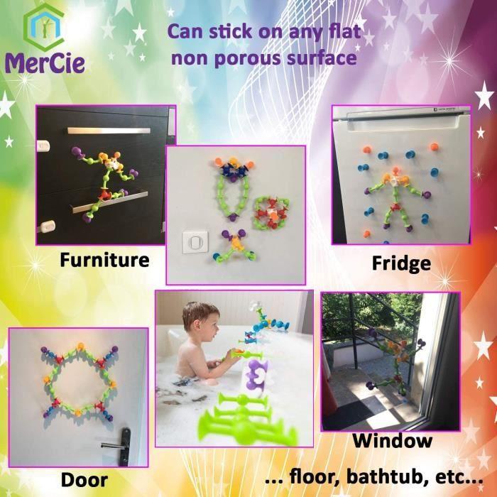 Jeu de Construction éducatif et créatif | 59 pcs: ventouses avec 10 Formes différentes + Boite de Rangement solide| Idéal pour bain