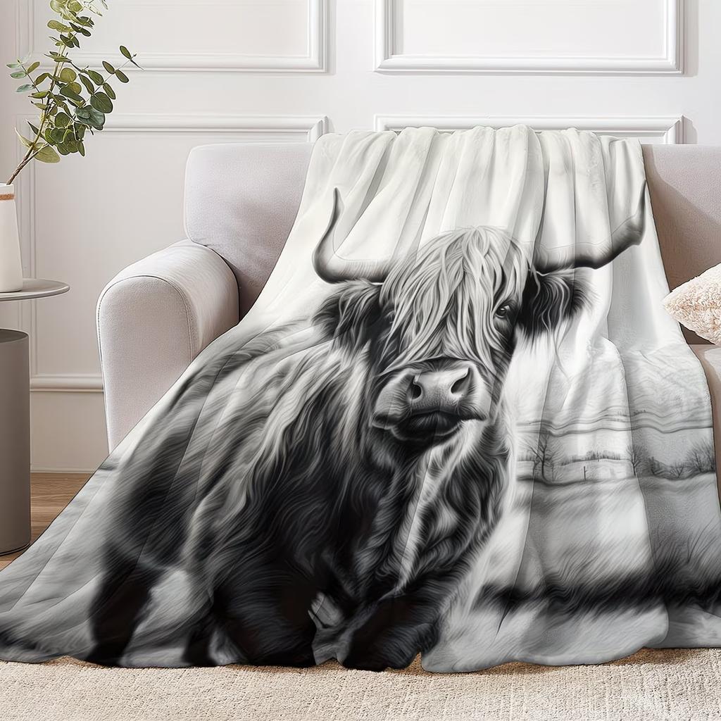 Cozy Highland Cattle Print Flannel Blanket Soft Warm Throw for Naps Camping Travel Home Decor Gift for Friends Family Lovers
