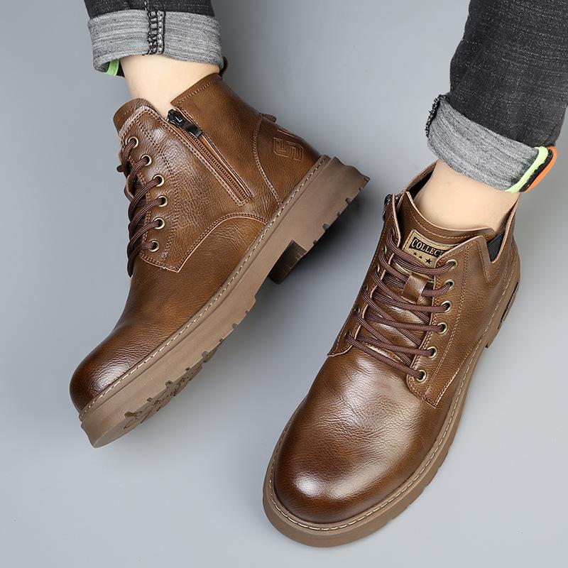 Мужские кожаные ботинки Martin в британском стиле в стиле ретро — высокие, натуральная кожа, теплые, с бархатом, повседневная рабочая одежда.