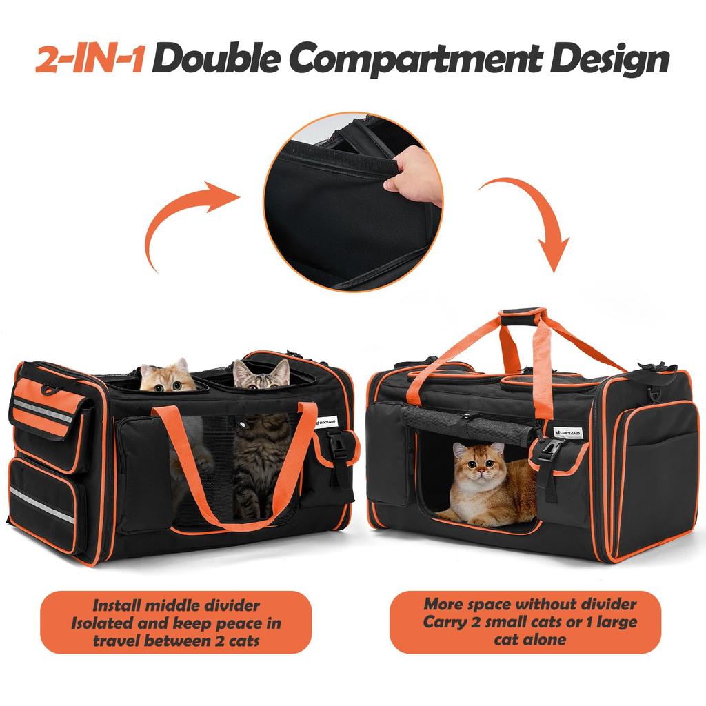 Odoland Extra Large Pet Carrier with 60cm 25cm for 2 Includes Cat Litter Removable and Food Suitable for Dogs and Travel Carrier Bag for Preparedness