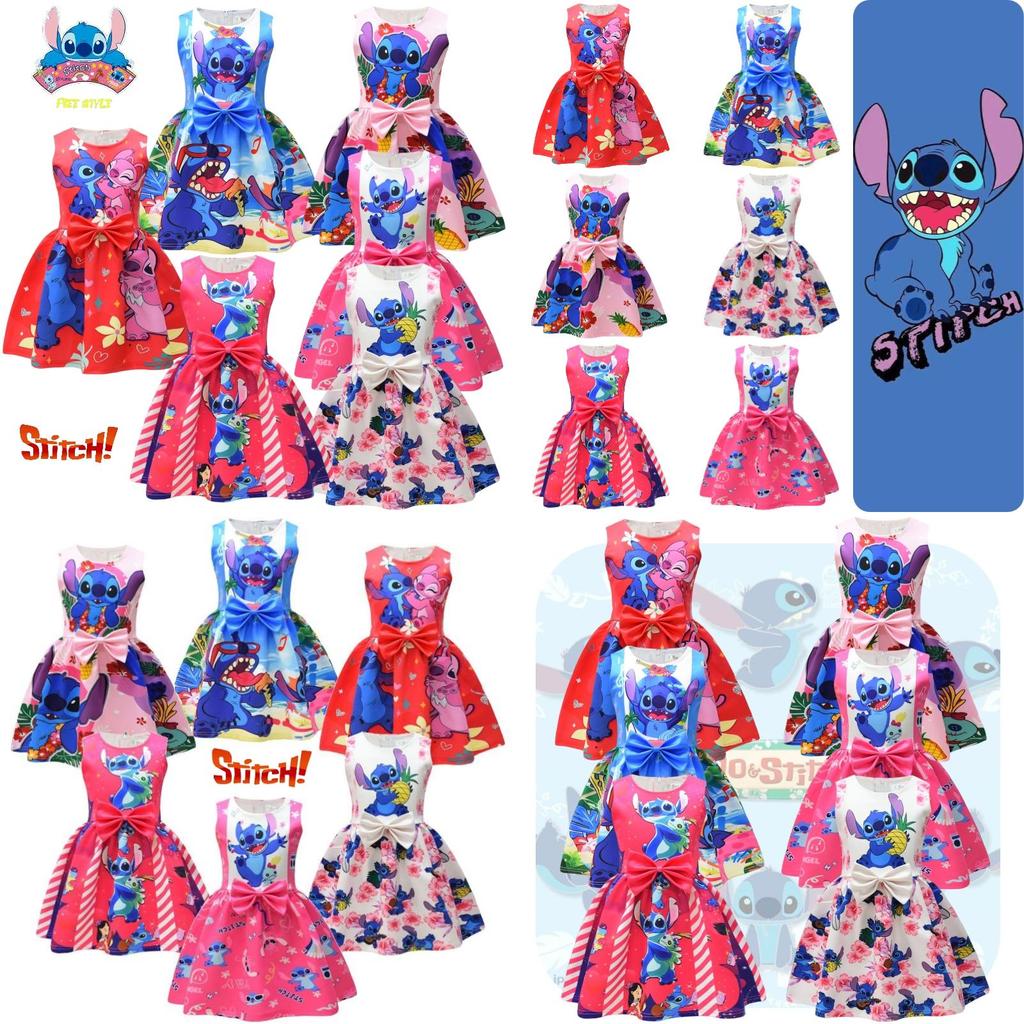 2023 New Arrival Starry Baby Lilo And Stitch Girls Dress, Cartoon Style, A-line Skirt
