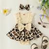 Baby Girl 2Pcs Summer Outfits, Sleeveless Leopard Print Romper Dress with Headband Set