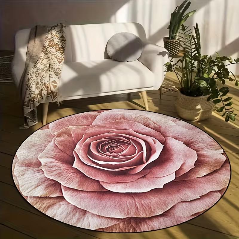Luxurious Platinum Rose Flower round Carpet Bedroom Rug Living Room Home Sofa Rugs Large Floor Mats Decoration