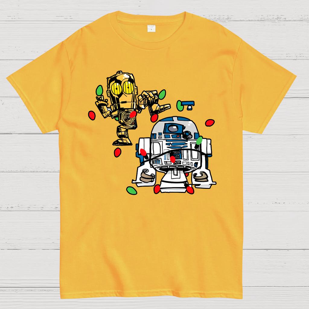 R2-D2 and C-3po celebrate Christmas Cotton Summer Casual Cool Loose T-Shirt