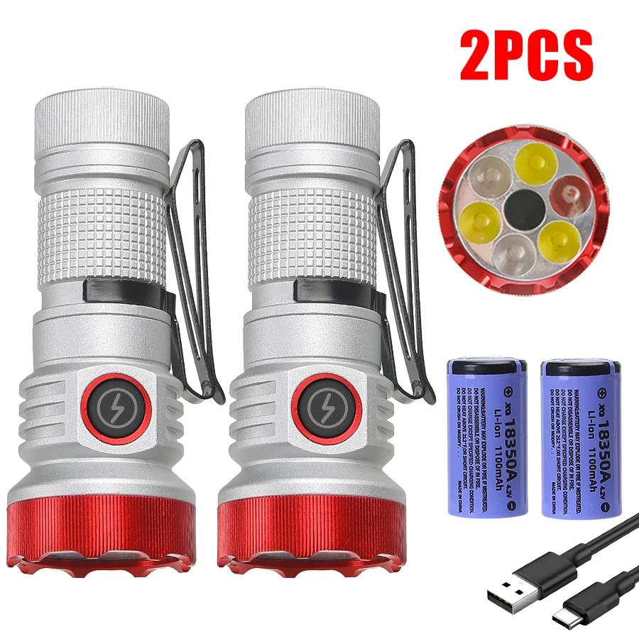 RGB LED Mini Flashlight USB Rechargeable Tactical Flash Light With Magnet and Cap Clip Outdoor Camping Emergency Working Lantern