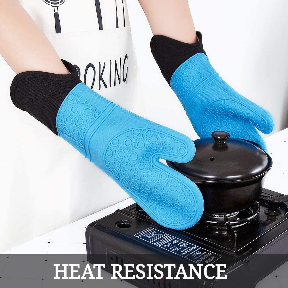 Double Layer Baking Gloves Heat-Resistant Silicone Gloves With Cotton Kitchen Oven Mitts Microwave Glove Non-Slip Pot Holders
