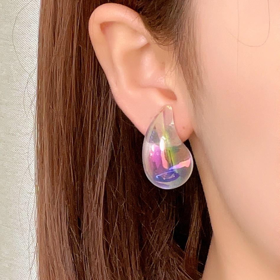 Punk Big Waterdrop Acrylic UV AB Dazzling Illusory Smooth Stud Earrings for Women Hyperbole Geometry Party Jewelry Gift