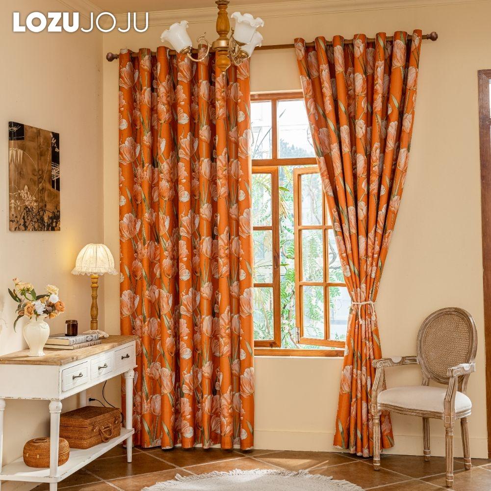 1 шт. LOZUJOJU Шторы в европейском стиле с принтом оранжевых тюльпанов, полностью затемняющие шторы для спальни, гостиной, балкона, окна для декора дома