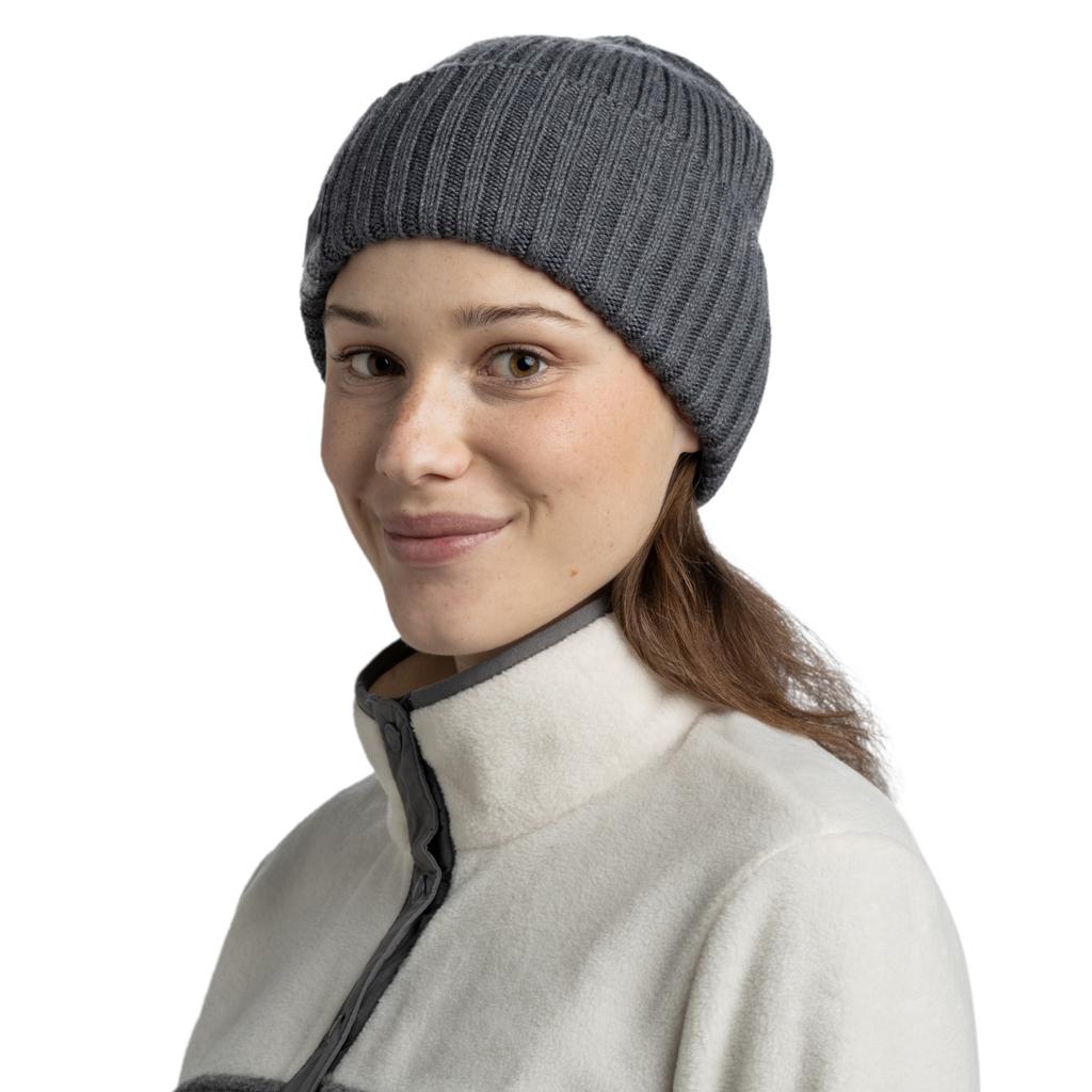 Buff Knitted Erviny Beanie, Unisex grey Cap