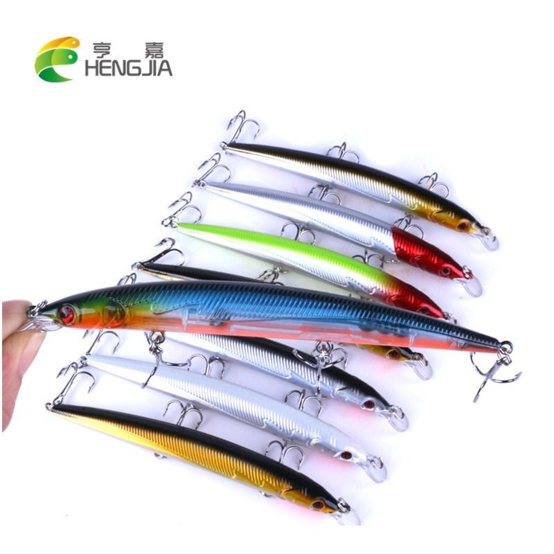 HENGJIA 8pc Minnow Fishing Lure with 3D Eyes Hook Bionic Pike Bass Bait Fishing Tool