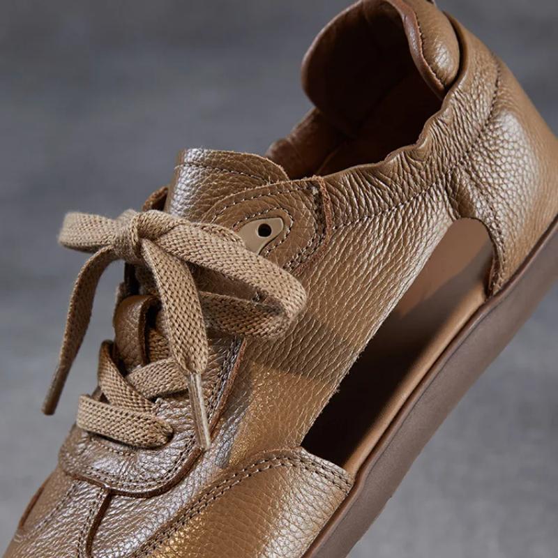 Johnature Сандалии из натуральной кожи с открытым носком, в стиле ретро, на плоской подошве, со шнуровкой, на мягкой подошве, женские туфли